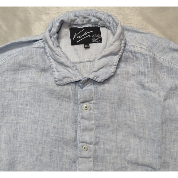 VICTOR Men Size 2XL Blue Dye 100% LINEN Long Sleeve Button Shirt Made In Spain - Picture 4 of 14